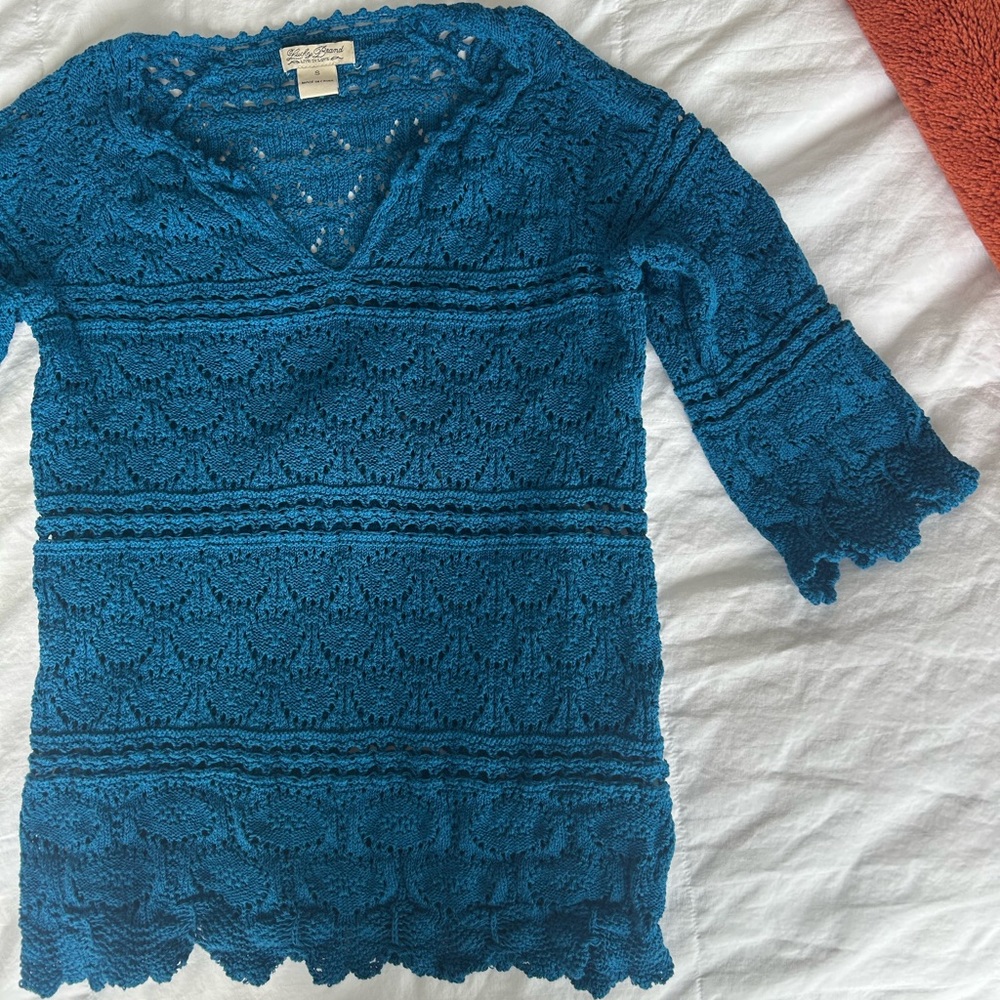 Lucky Brand Teal Crochet Knit Top